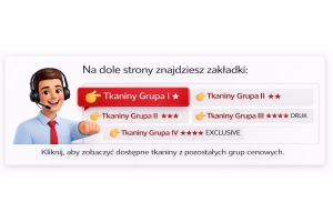 Informacja o zakładkach z tkaninami do wglądu na stronie produktu